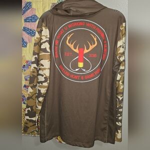 Brown Camouflage Men's Shirt With Hood And Neck Cover